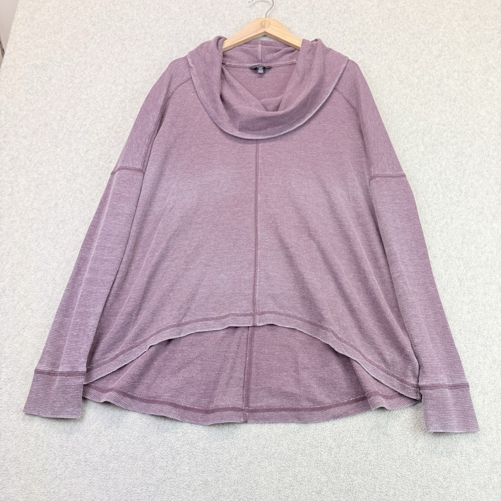 Lucky Brand Women's Waffle-Knit Cowl-Neck Tunic Sweater Purple L/XL